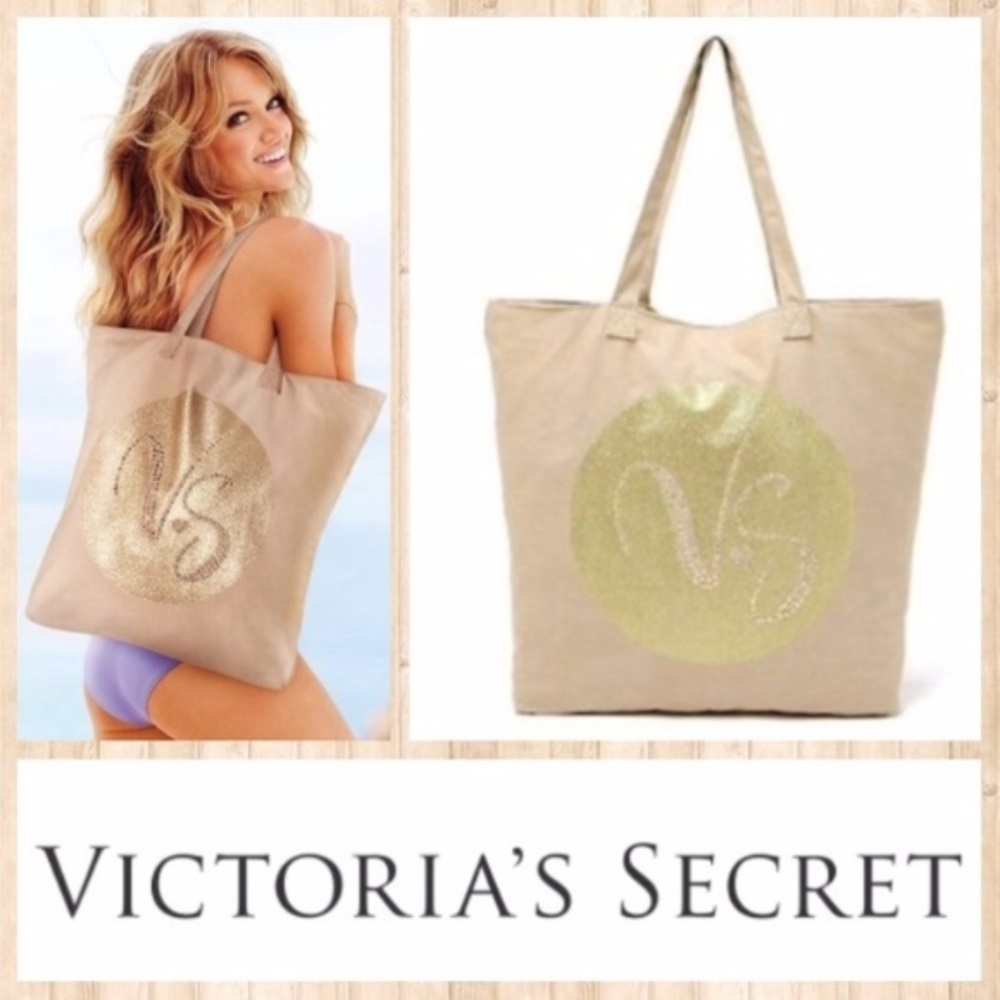 Victoria's Secret Gold Glitter Canvas Tote